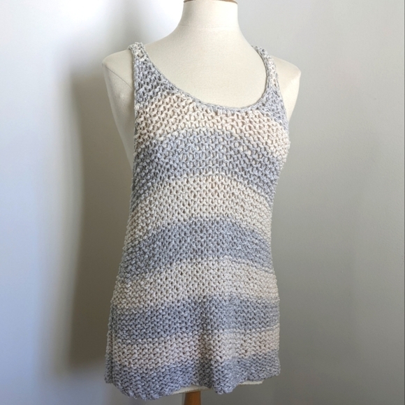 FREE People Grey Open Knit  Crochet Tank Top S Oversized - Picture 1 of 10